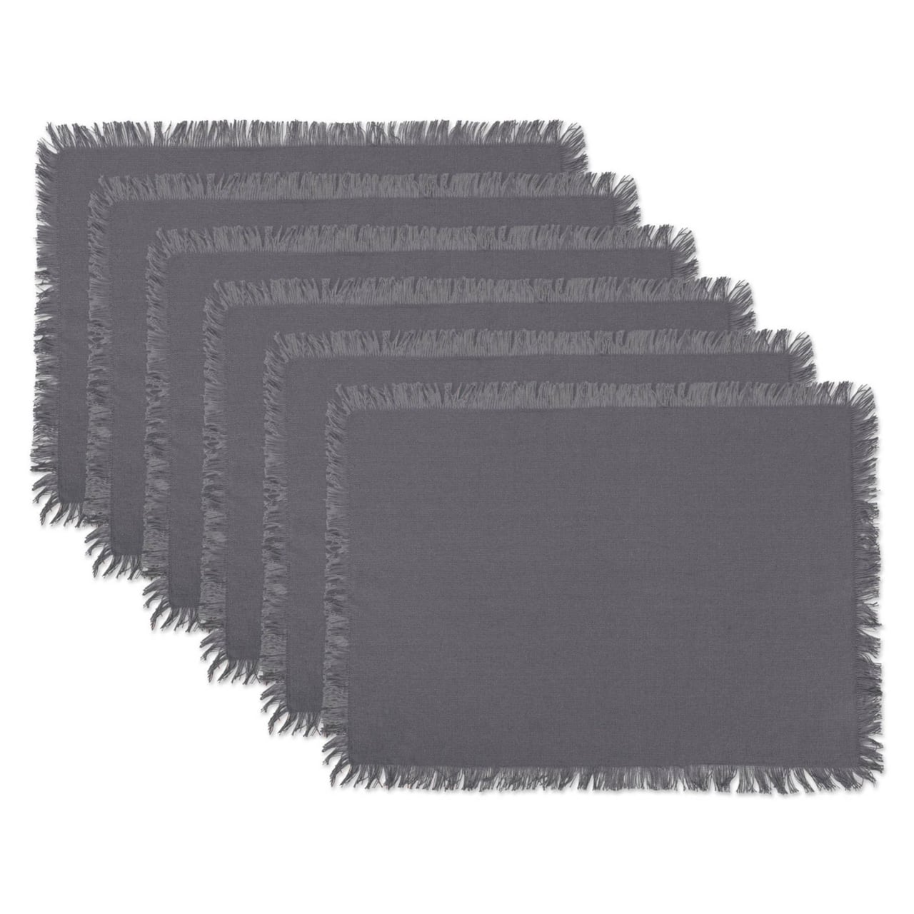 DII® Solid Gray Heavyweight Fringed Placemats, 6ct.